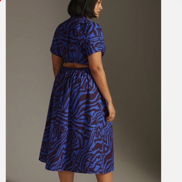 Anthropologie Twist Waist Midi Shirtdress Maxi Dress In Blue Motif Size 3X Plus - Picture 3 of 7